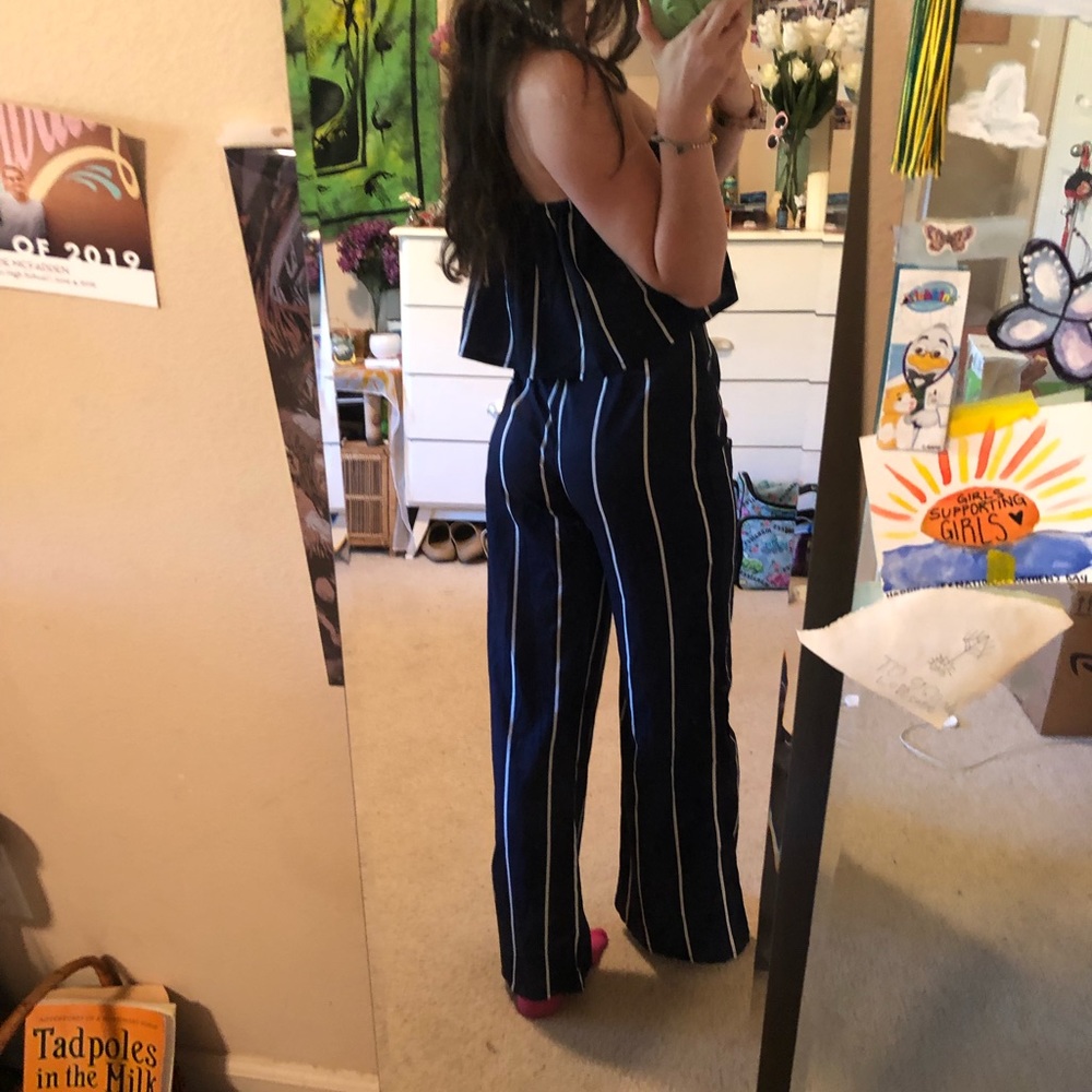 Navy and white stripped matching set